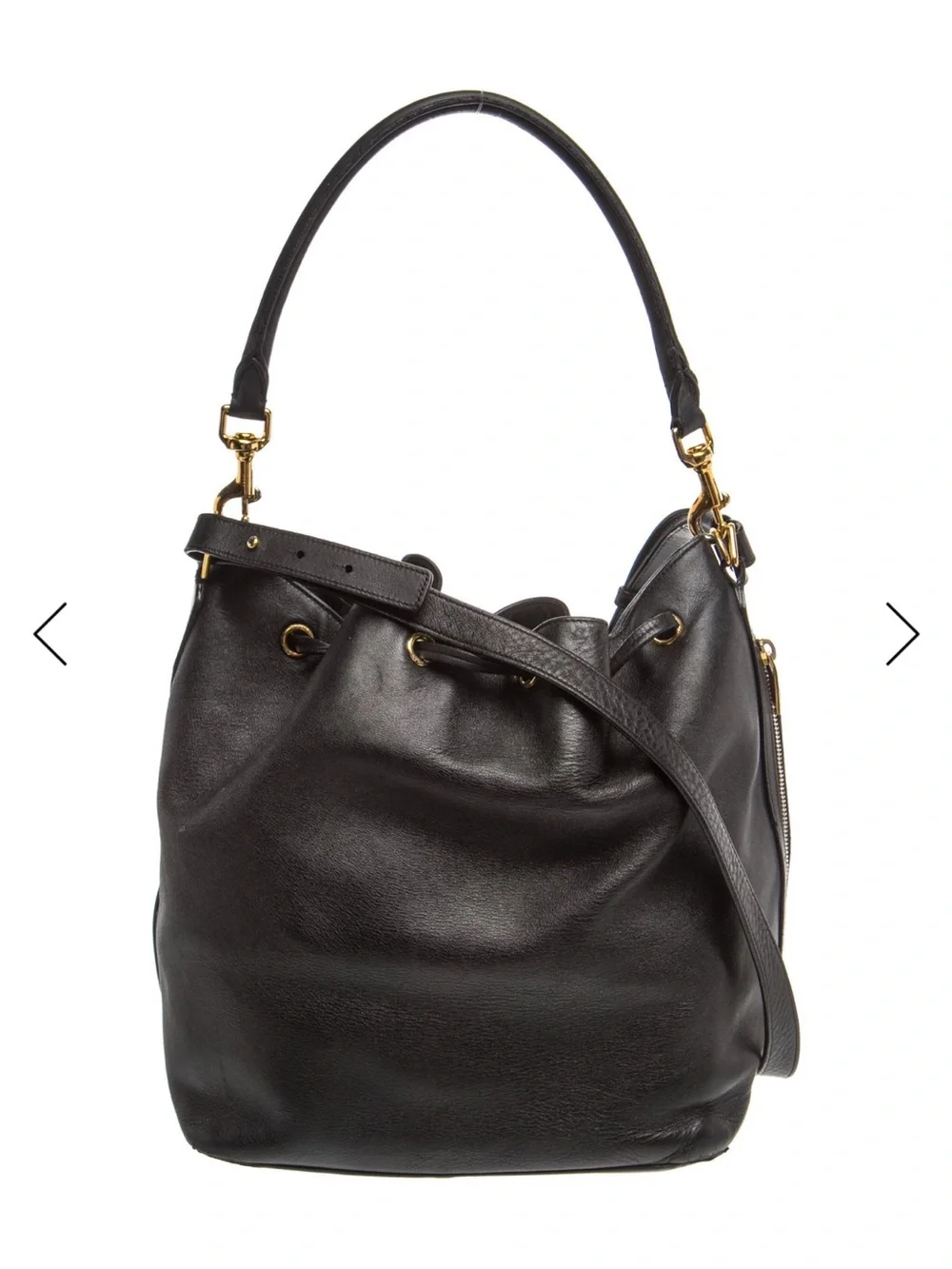 Saint Laurent Black Leather Drawstring Hobo with Gold-Tone Hardware